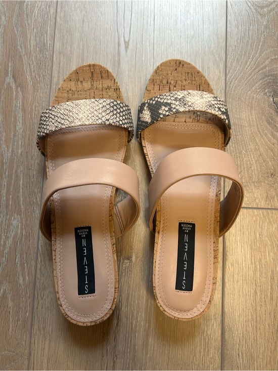 Steve Madden Shoes - Steven by Steve Madden Snake Print Dual Band Cork Slide Sandals Size 8.5